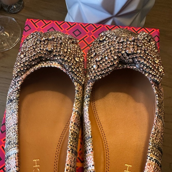 Authentic Brand new Tory Burch Crystal bow ballet metallic tweed_rose gold multi - Picture 9 of 14